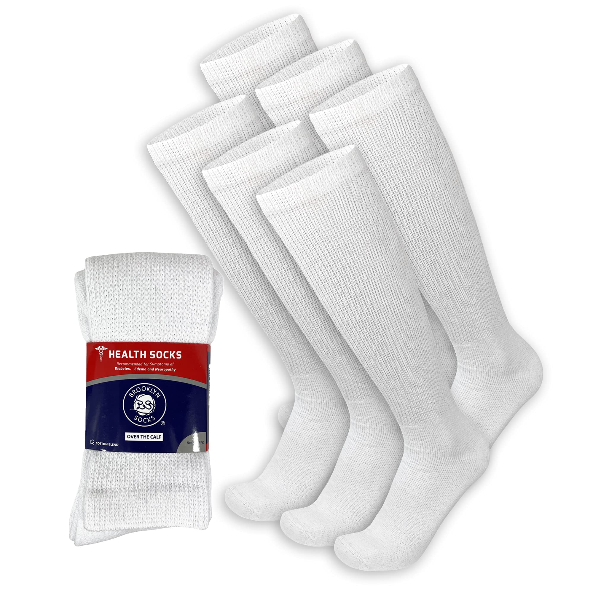 Brooklyn Socks diabetic over-the-calf pack with seamless toe for comfortable all-day wear.