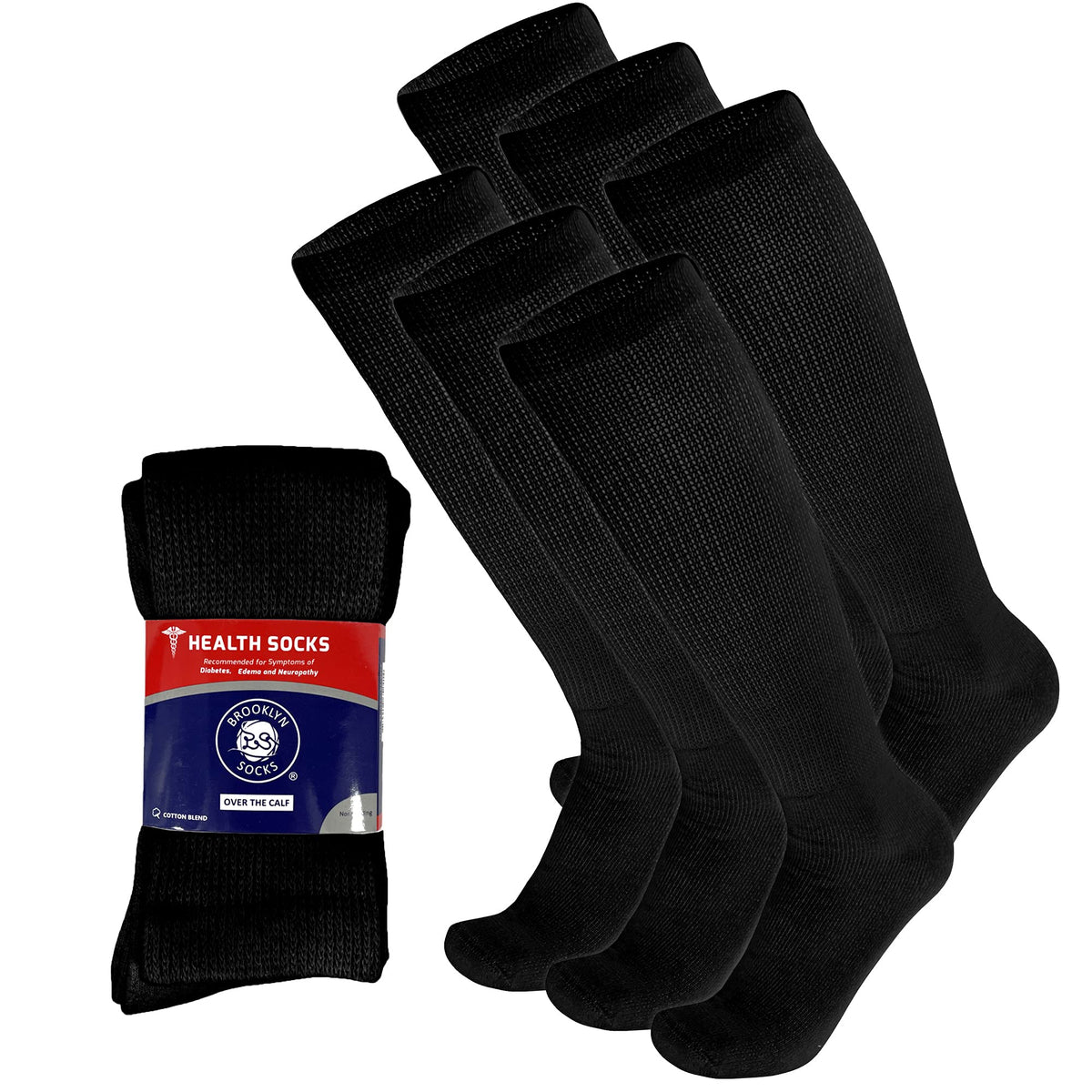 Brooklyn Socks diabetic over-the-calf socks in black with seamless toe for comfort