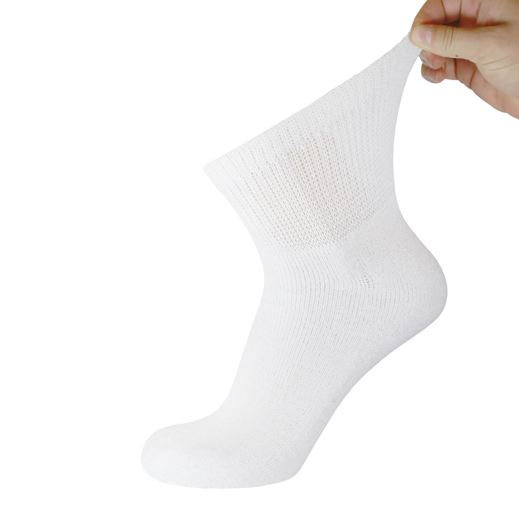 Brooklyn Socks white diabetic quarter-length socks worn on feet with non-binding fit.