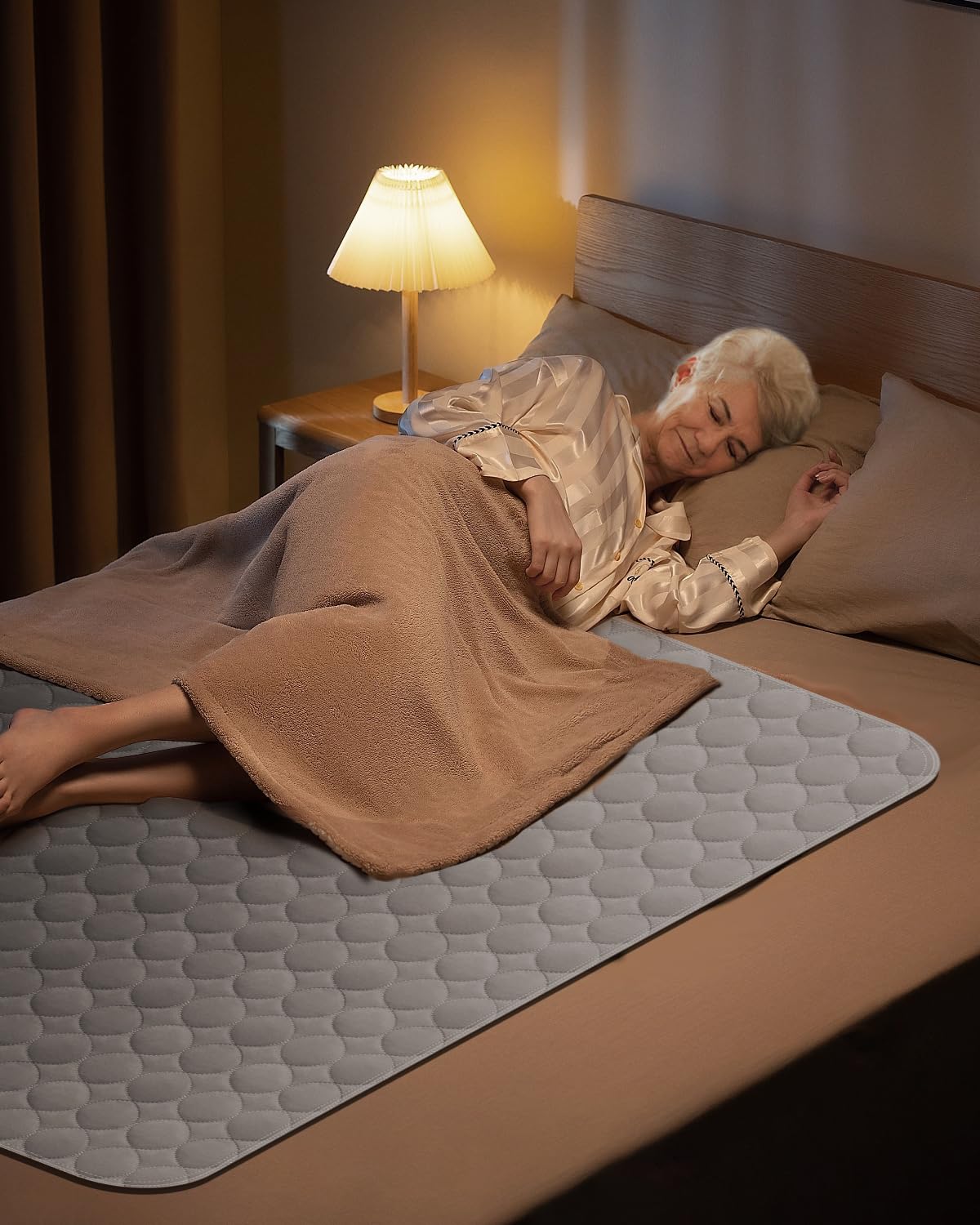 Brosive machine-washable bed pad ready for multiple washes and reuse.