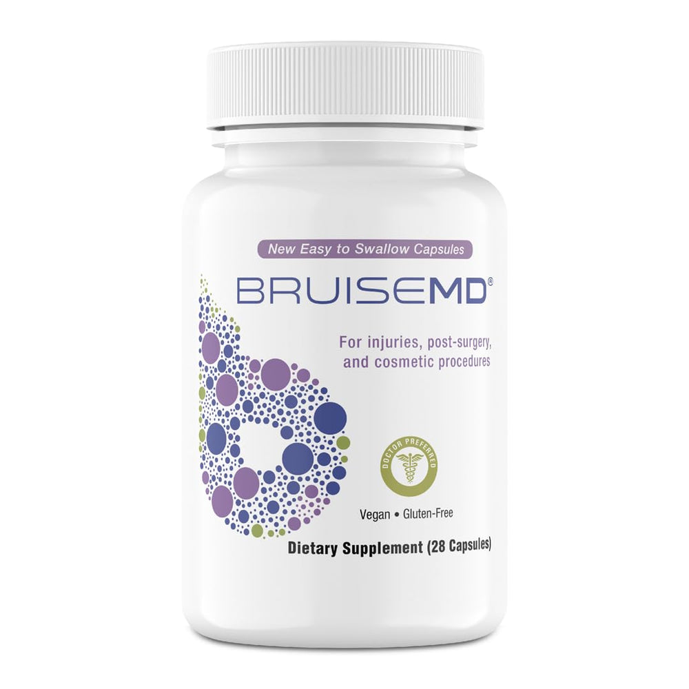 BruiseMD Arnica bottle pour demonstrates easy application for bruising support.