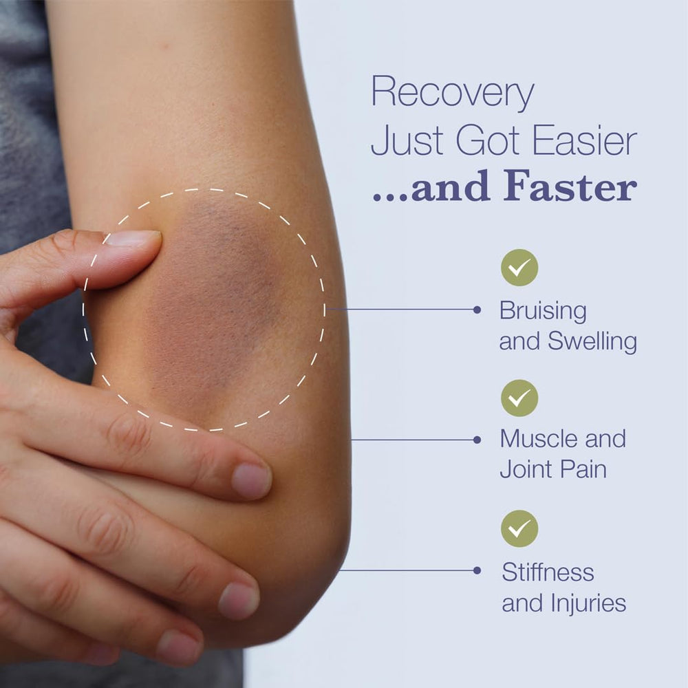 BruiseMD Bromelain capsules highlight enzyme-based relief after injuries.