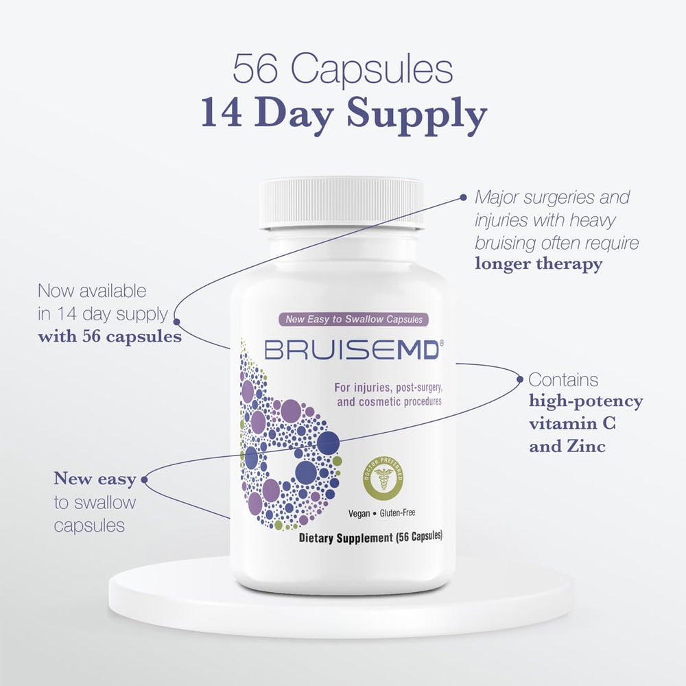 BruiseMD dermatology-trusted label signals professional-grade bruise support.