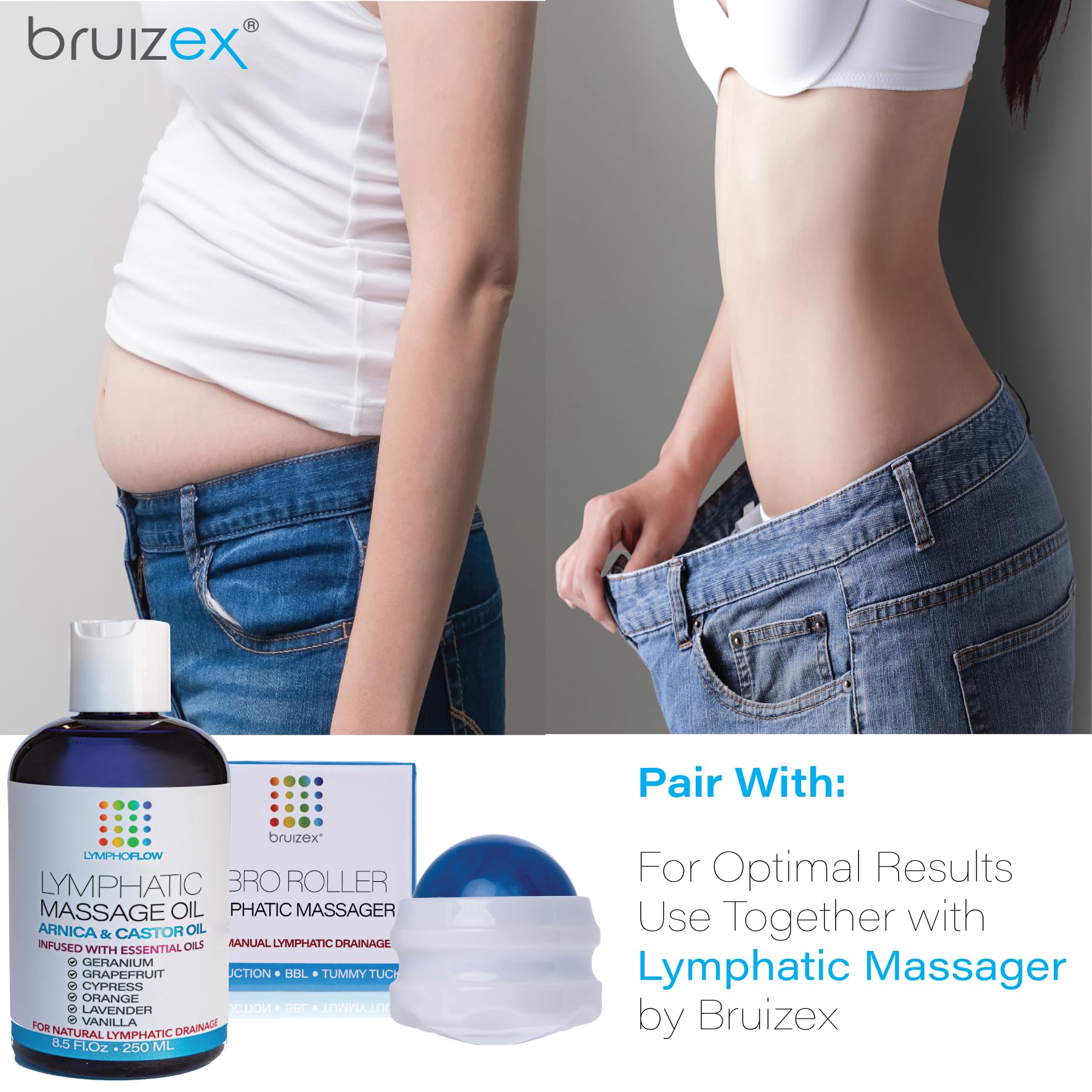 Bruizex body detox oil shown during a massage session for self-care.
