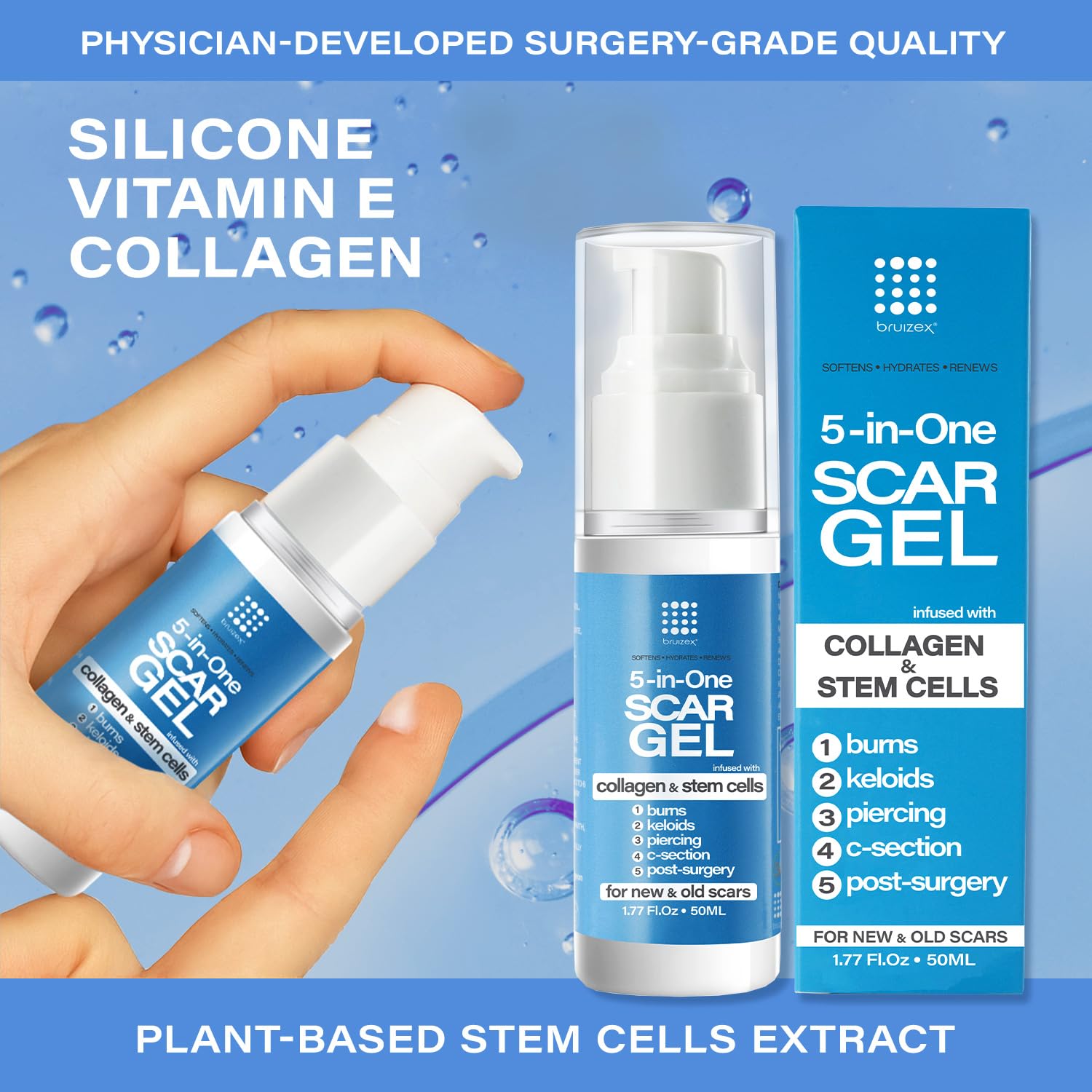 Bruizex collagen rebuilding scar gel emphasizes skin structure and renewal