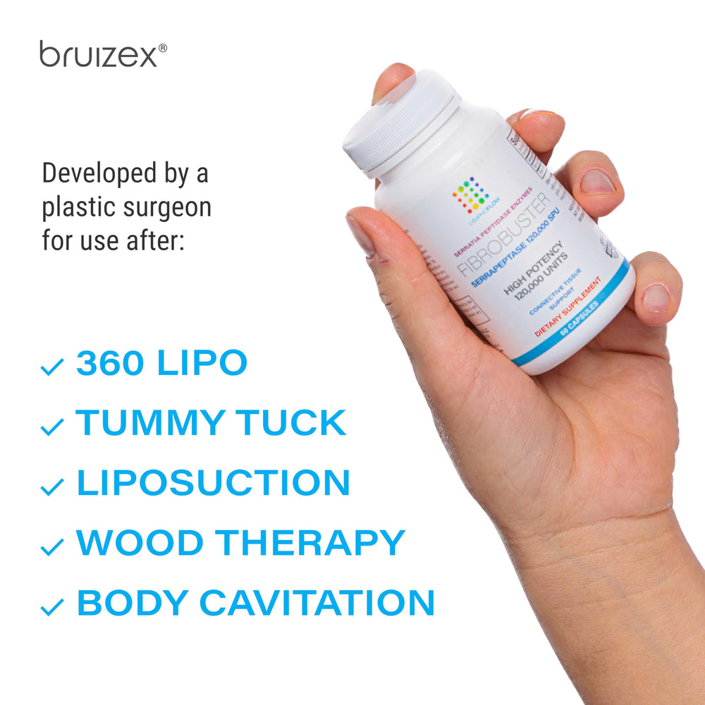 Bruizex FibroBuster packaging box with product line and usage guidance.