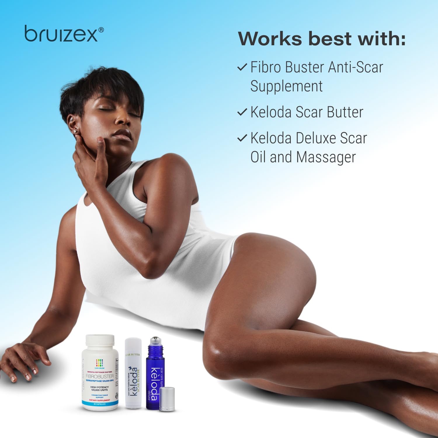 Bruizex Keloda packaging and bottle show natural scar care promise.