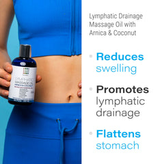 Bruizex oil applied to abdomen for gentle lymphatic massage and swelling support.