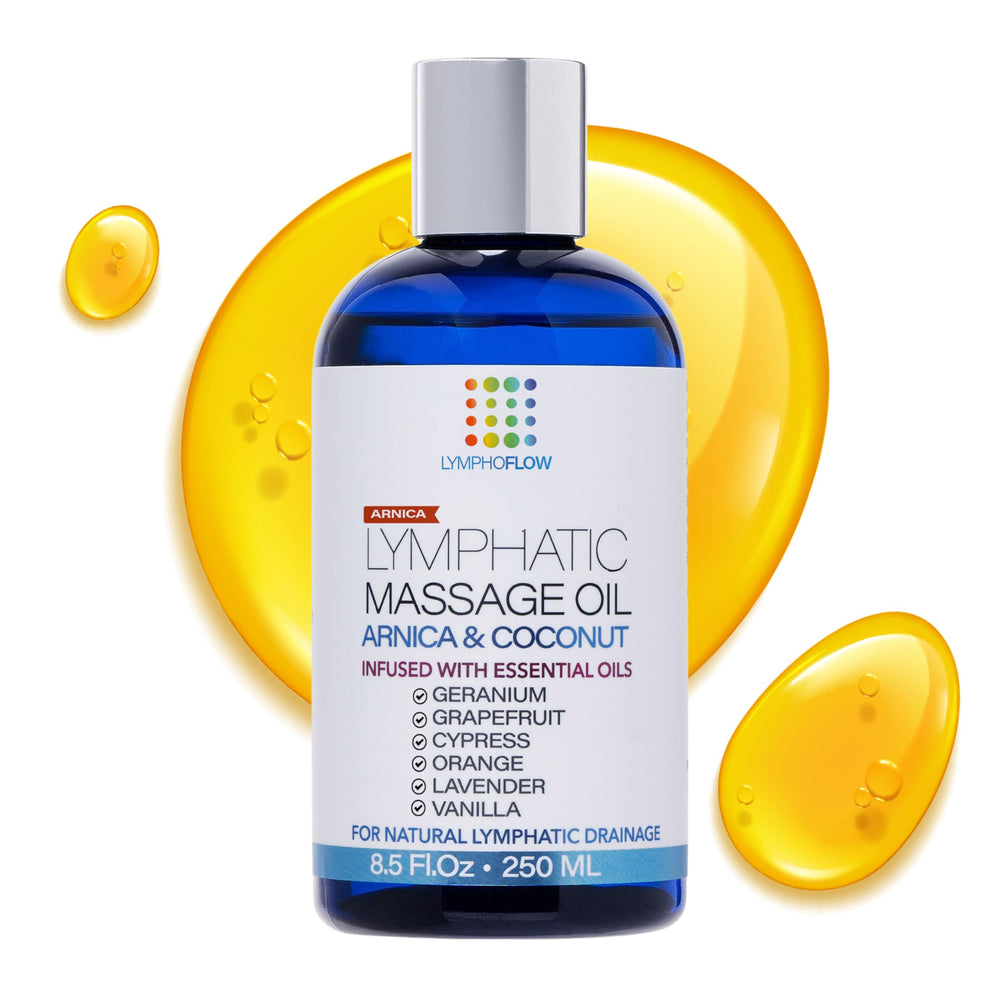 Bruizex Lymphatic Drainage Oil bottle with Arnica and coconut for post-surgery massage.