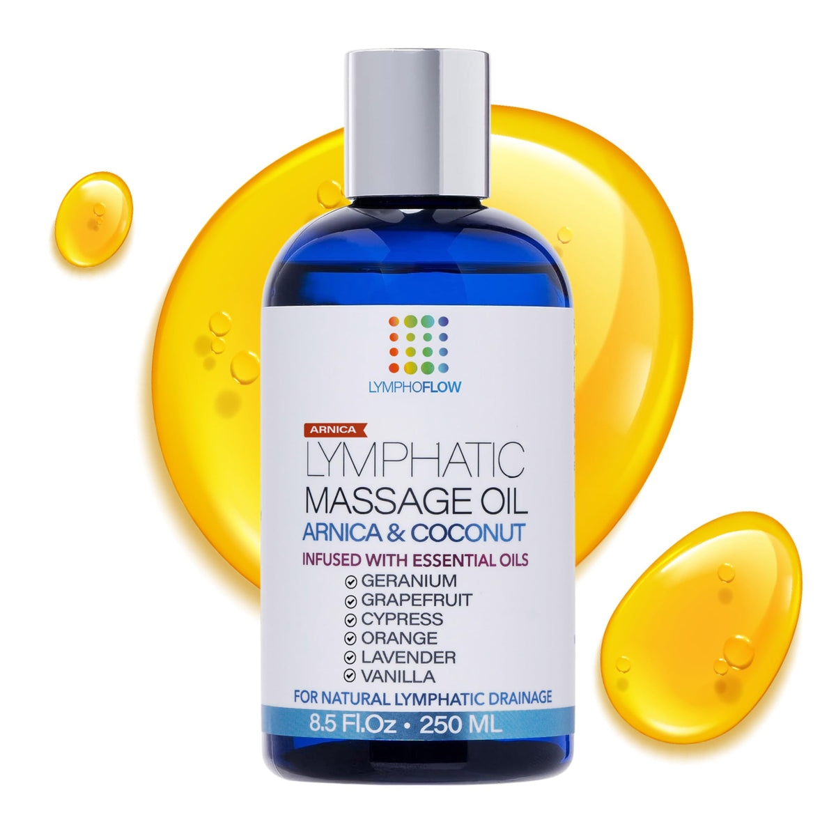 Bruizex Lymphatic Drainage Oil bottle with Arnica and coconut for post-surgery massage.