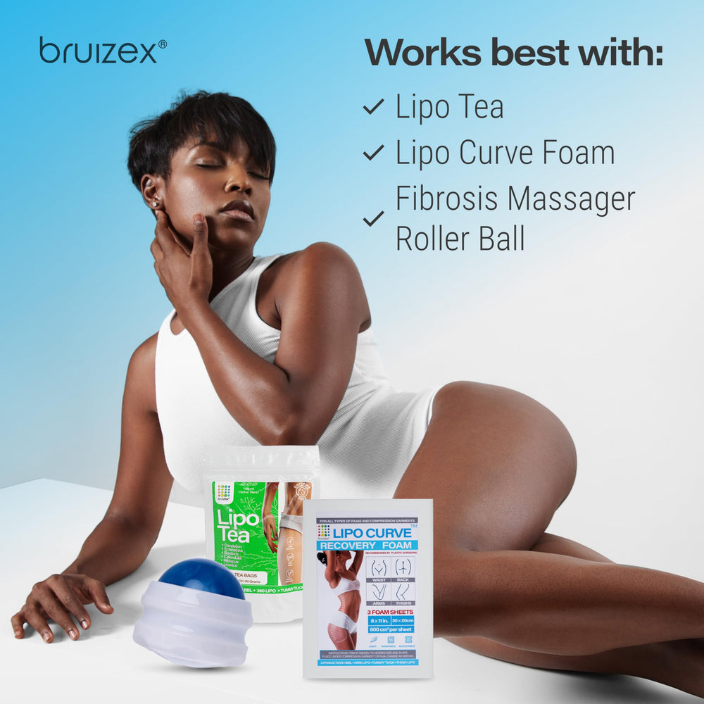 Lymphatic massage tool shown beside Bruizex cream for drainage support