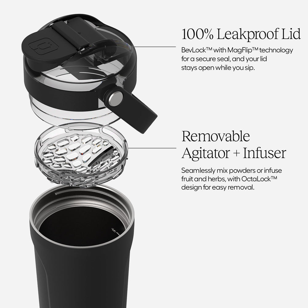 BrüMate MultiShaker BevLock lock secures contents during travel.