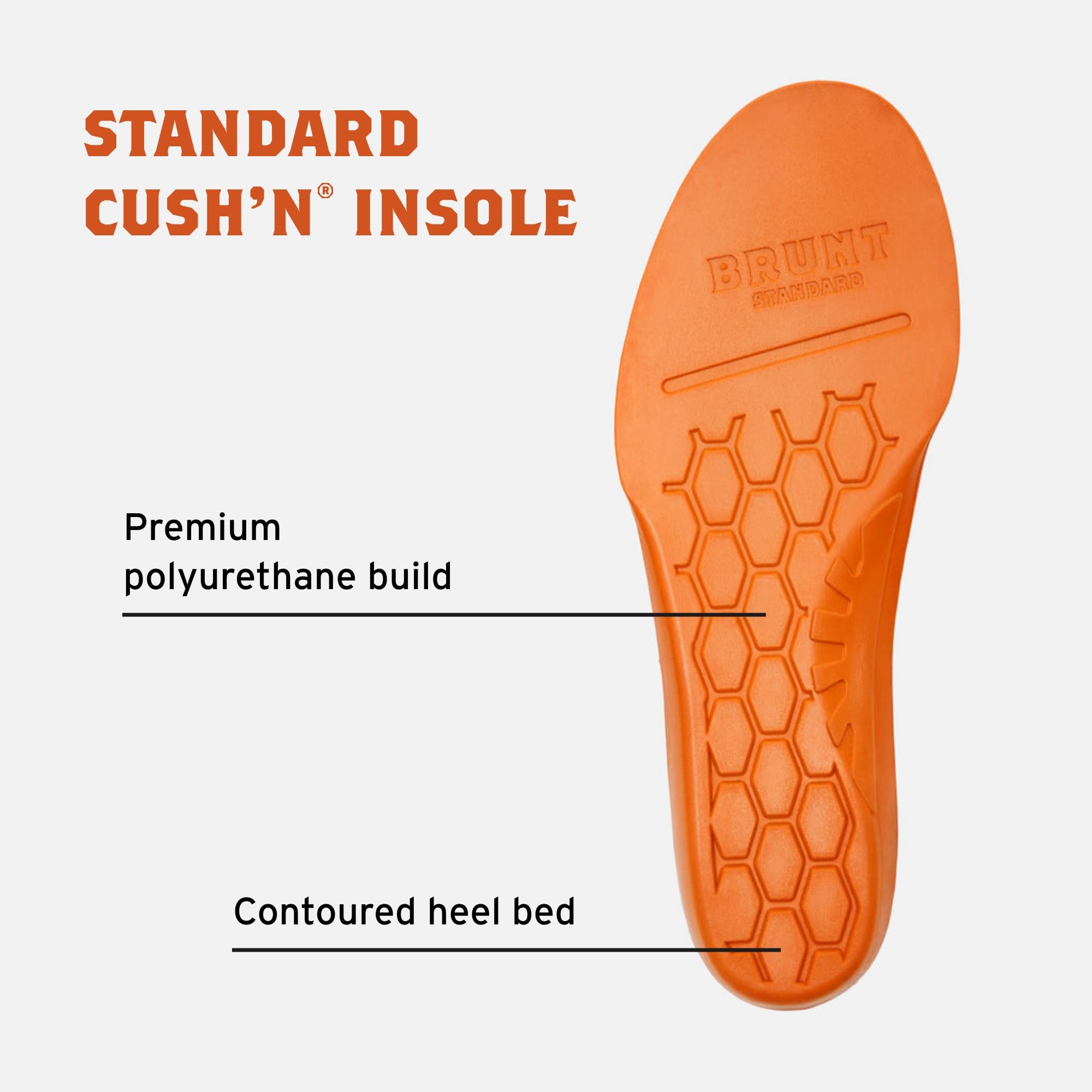 BRUNT Standard CUSH N Insoles reveal memory foam layer for cushioned comfort.