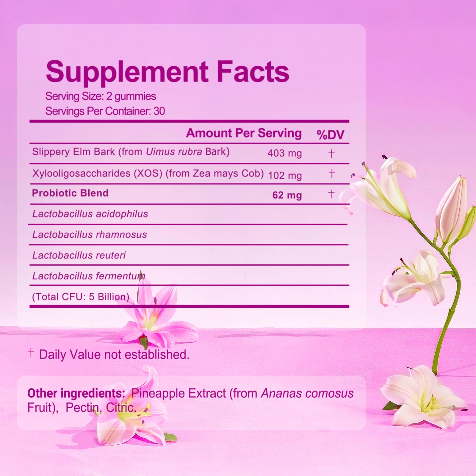 Brurtzexs Her Juicy Pineapple Flavor Gummies package highlights probiotic blend for digestive balance.