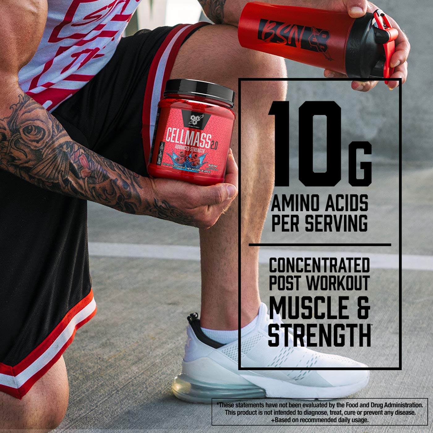 BSN CELLMASS 2.0 Arctic Berry powder dissolving in water for a refreshing shake.
