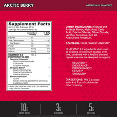 BSN CELLMASS 2.0 Arctic Berry scoop beside tub to measure servings.