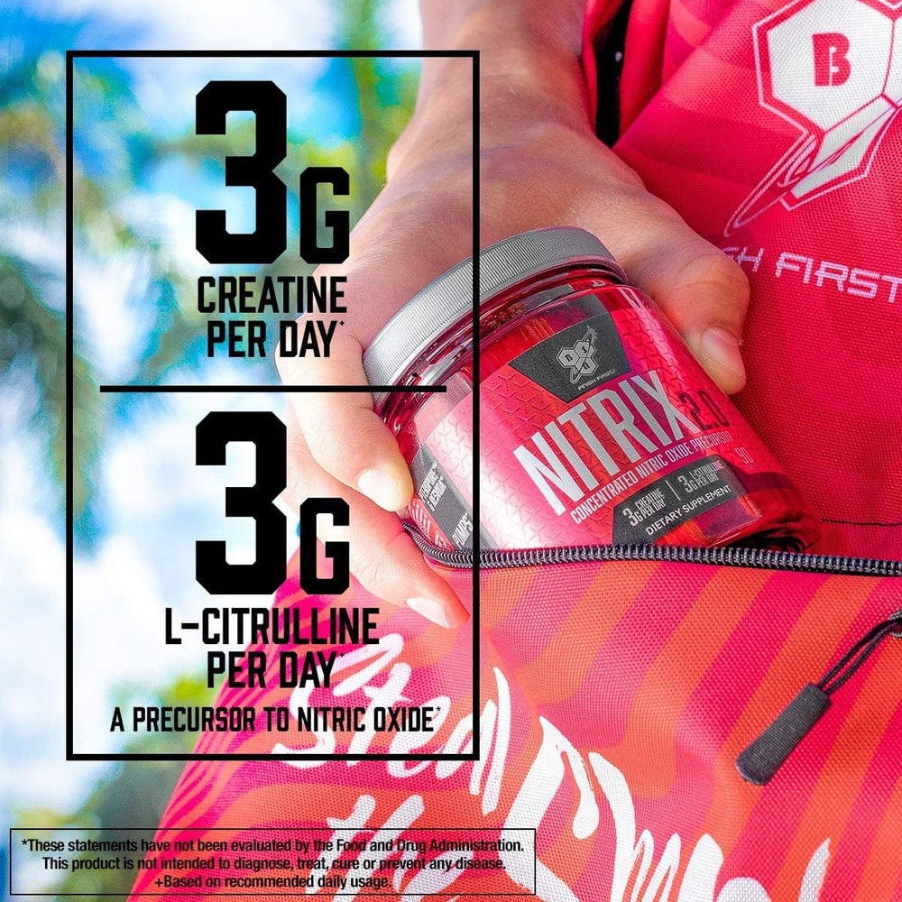 Athlete training with BSN NITRIX 2.0 bottle on gym floor