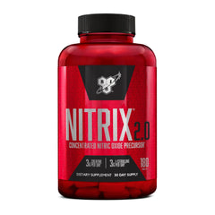 BSN NITRIX 2.0 bottle front view highlighting nitric oxide precursor for workouts