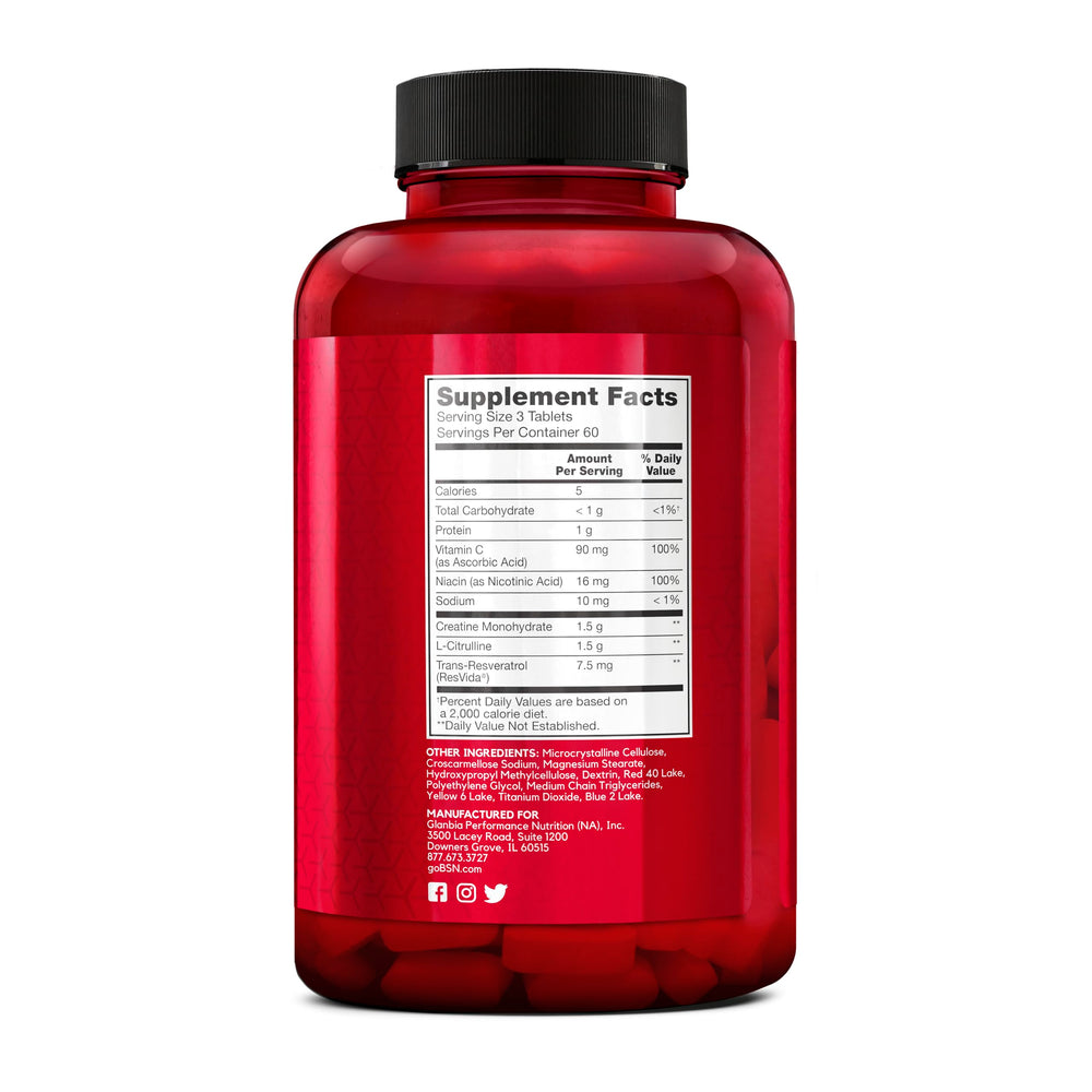 Two tablets with water beside the BSN NITRIX 2.0