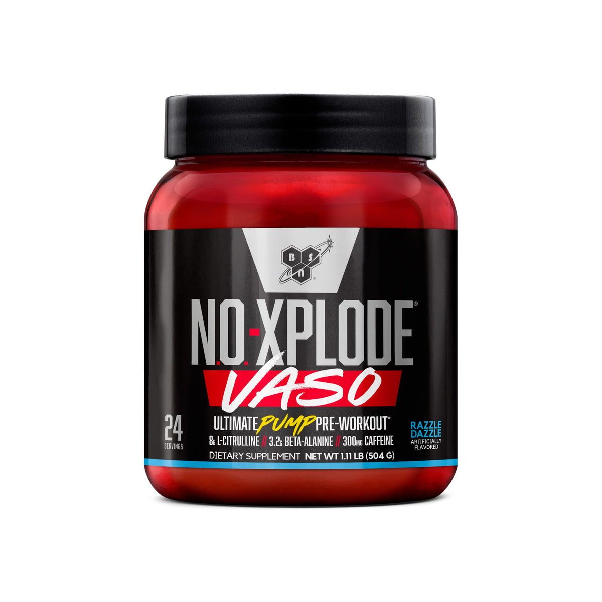 BSN N.O.-XPLODE VASO pump-action visual for intense training sessions.