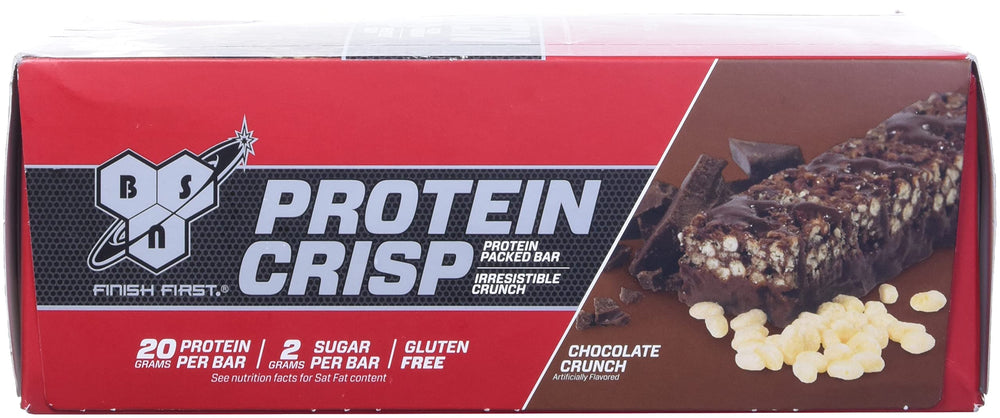 BSN Protein Crisp nutrition panel highlights 20g protein per bar.