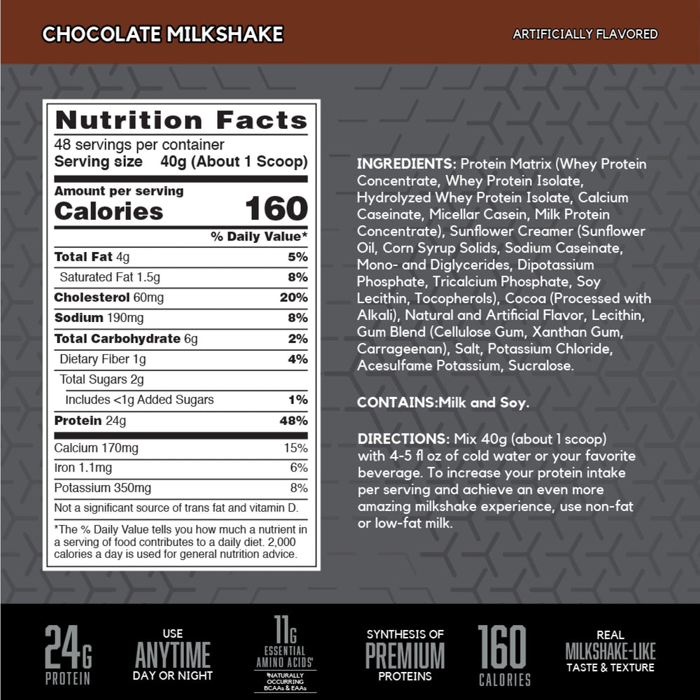 BSN SynthA-6 Edge chocolate milkshake glass shows a creamy shake suitable for between-meal protein boost.
