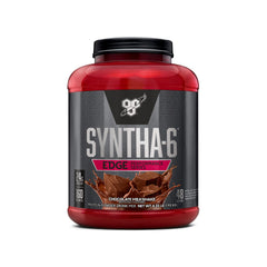 BSN SynthA-6 Edge chocolate milkshake packaging highlights premium protein blend for recovery.