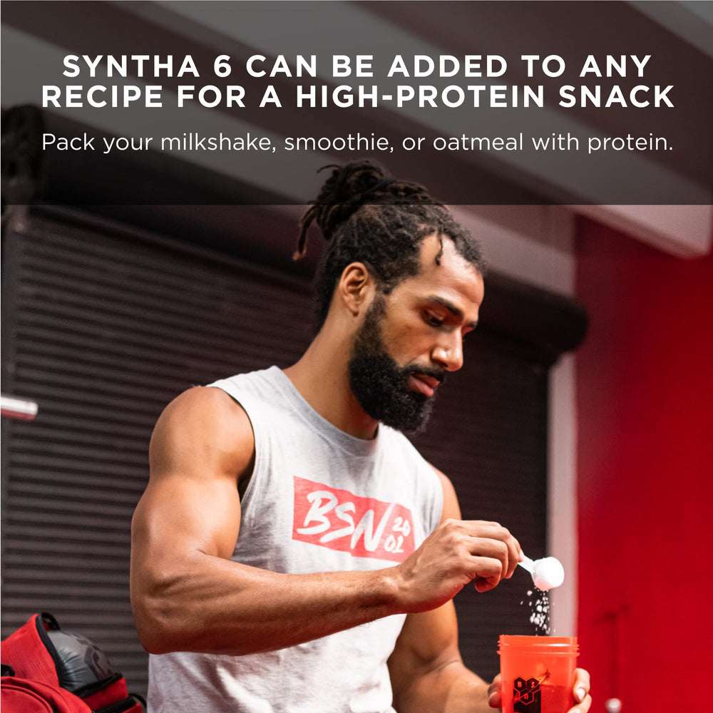 BSN SYNTHA-6 Edge ingredient panel highlights a 24g protein blend.