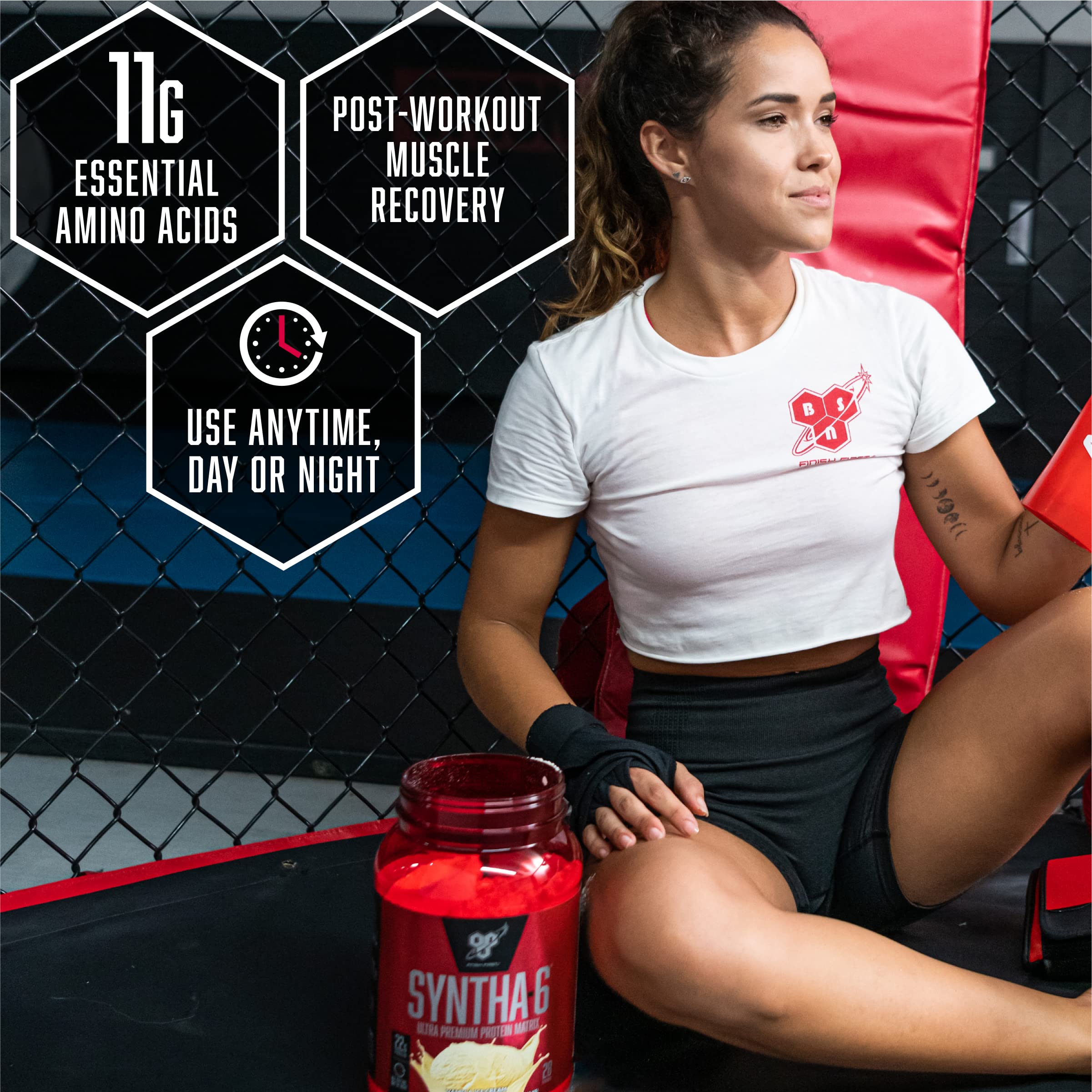 BSN SYNTHA-6 Edge micellar casein close-up signals creamy texture.