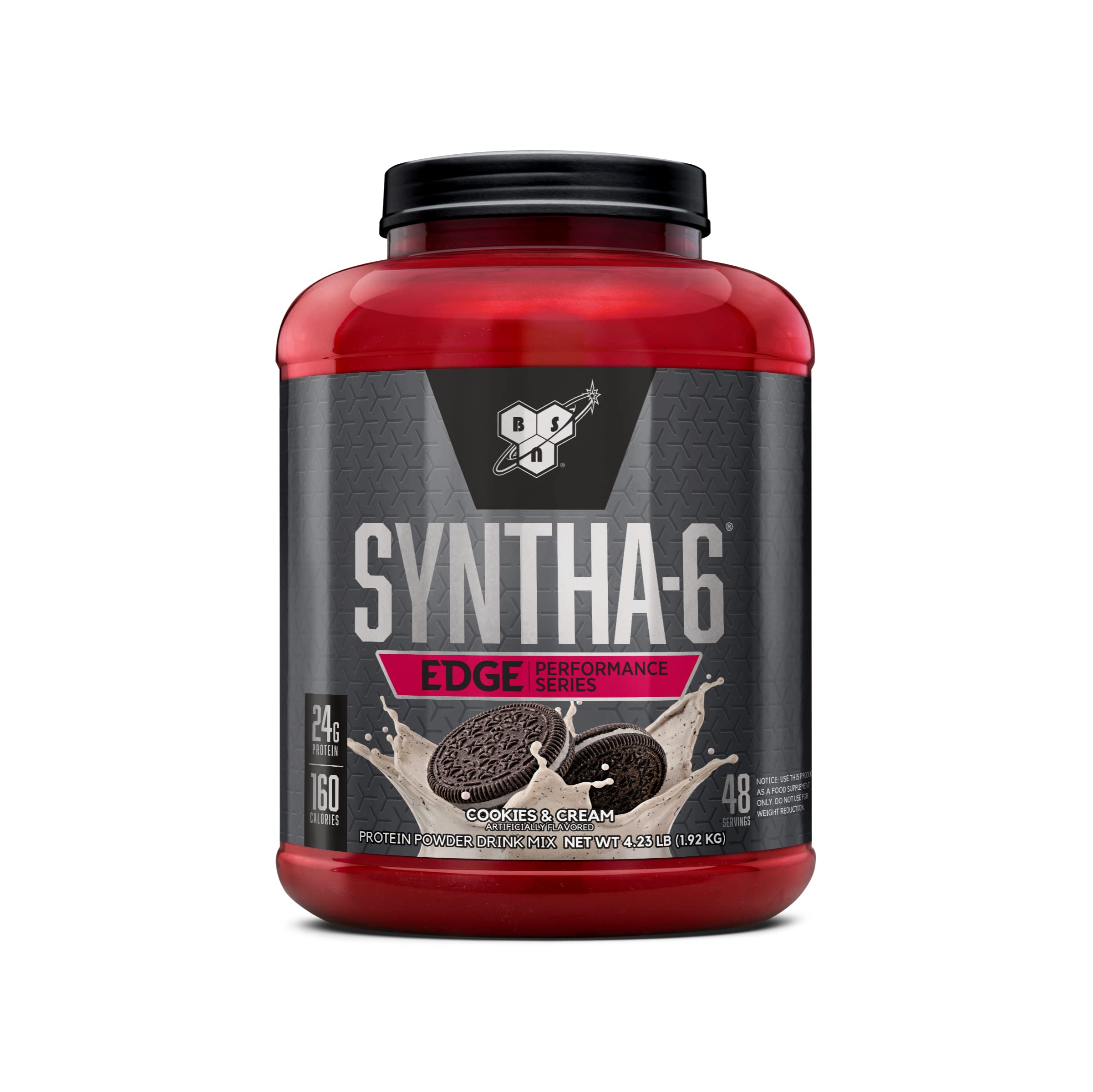 BSN SYNTHA-6 EDGE tub front showing 24g protein for recovery support.