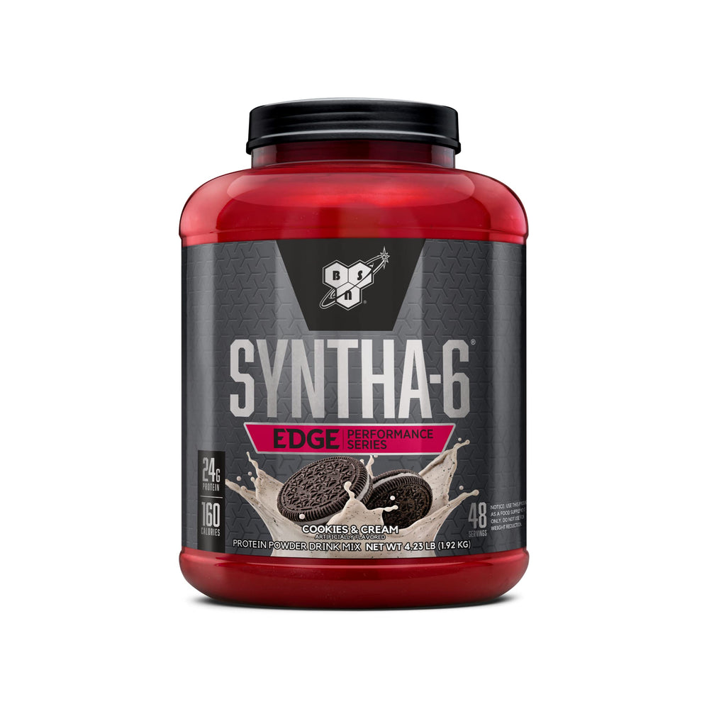 BSN SYNTHA-6 EDGE tub front showing 24g protein for recovery support.
