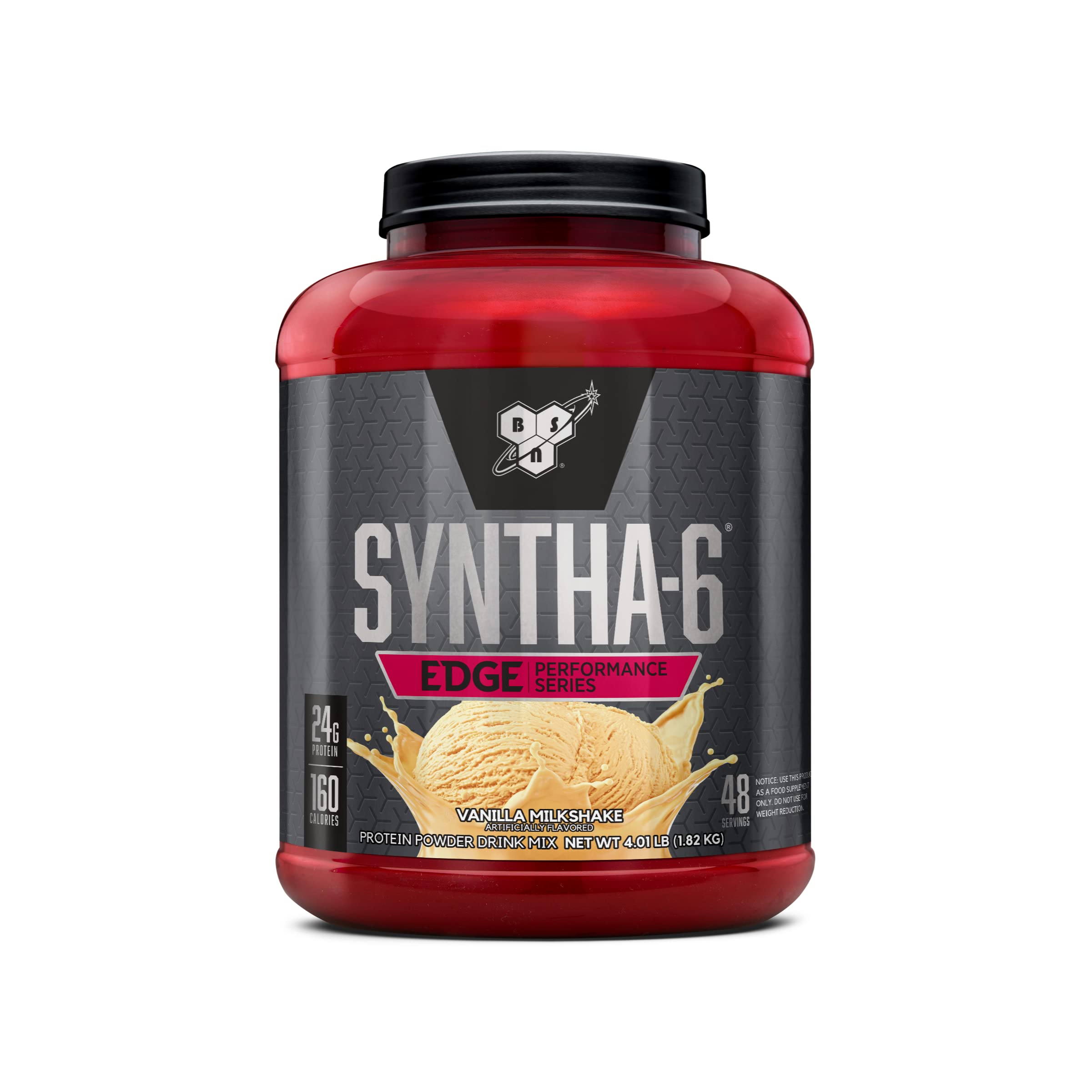 BSN SYNTHA-6 Edge Vanilla Milkshake bottle shows creamy texture for post-workout recovery