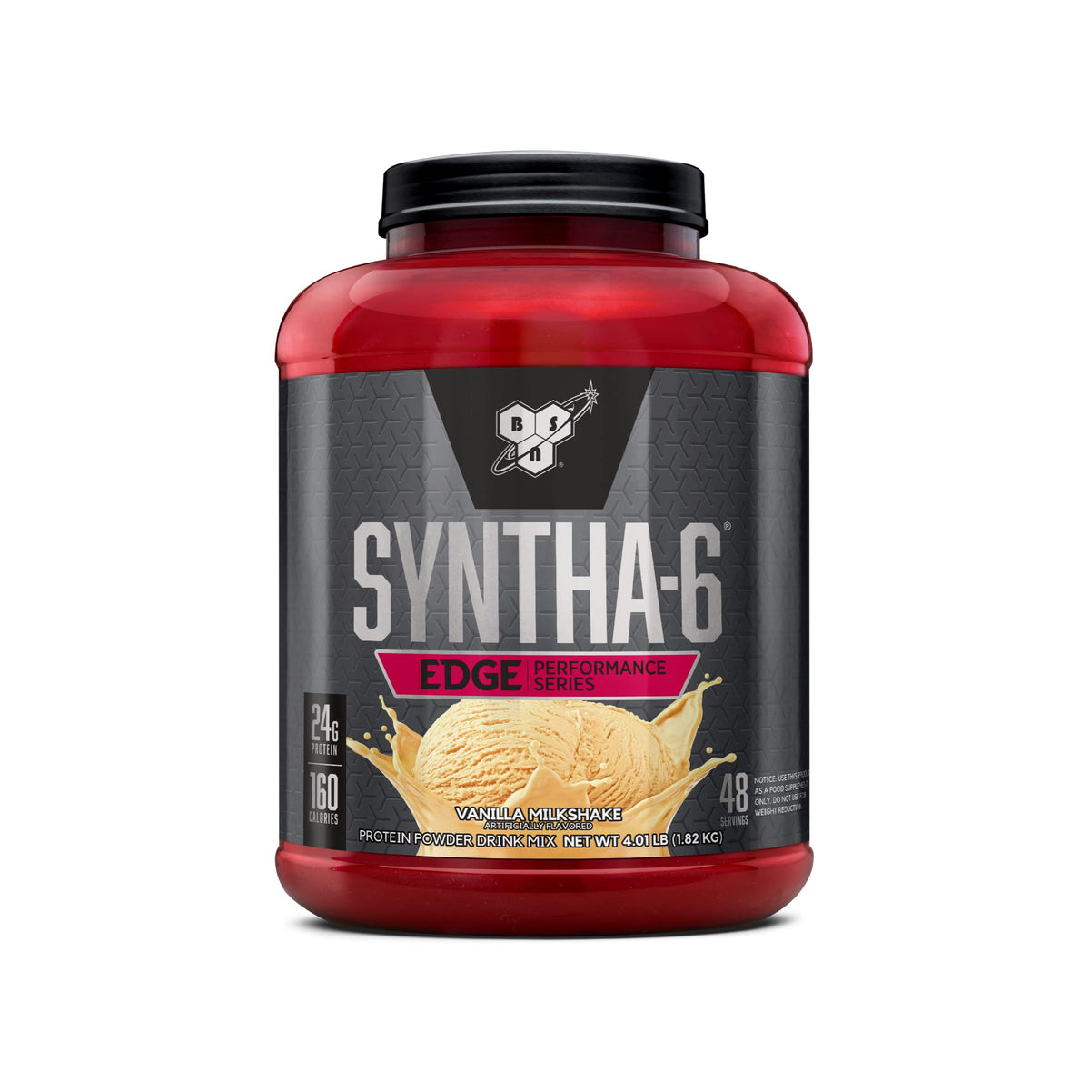 BSN SYNTHA-6 Edge Vanilla Milkshake bottle shows creamy texture for post-workout recovery