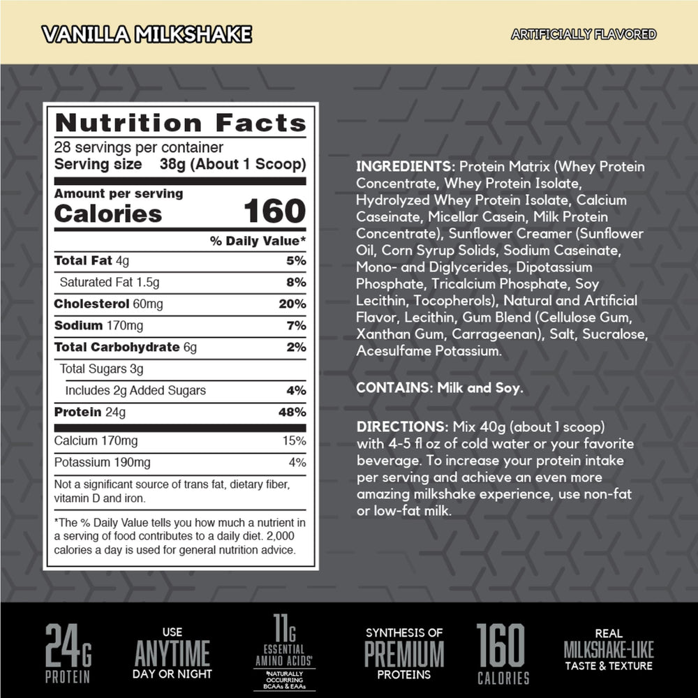 BSN SYNTHA-6 Edge vanilla milkshake glass highlights creamy texture and indulgent flavor cues.