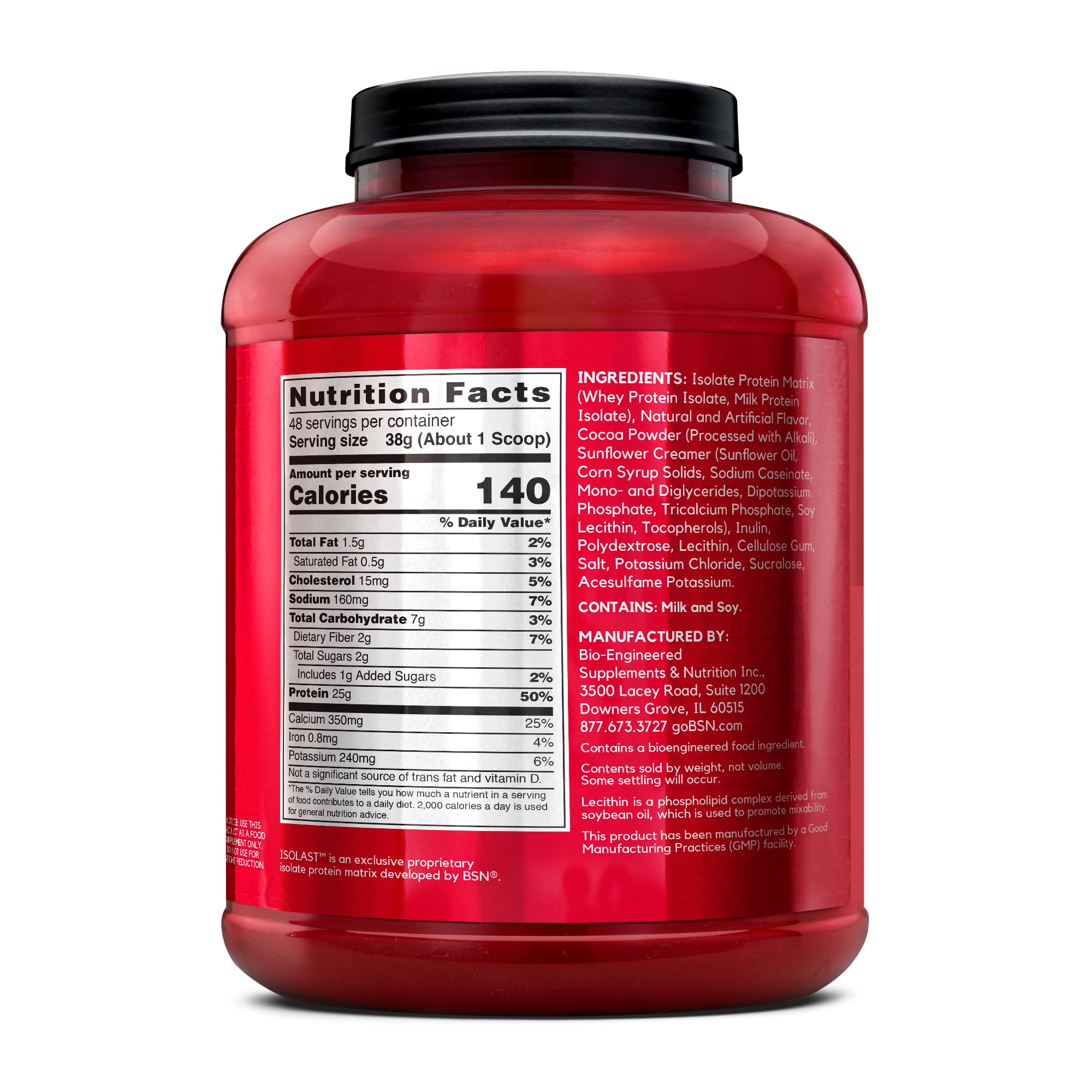 BSN SYNTHA-6 Isolate back label showing ingredients and flavor