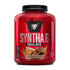 BSN SYNTHA-6 ISOLATE chocolate peanut butter tub showing high protein content