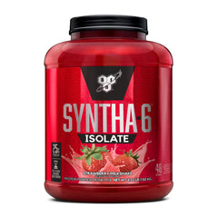 BSN SYNTHA-6 Isolate bottle shows strawberry flavor, ideal for post-workout recovery