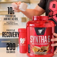 BSN SYNTHA-6 shake pour-action demonstrating fast, convenient protein.