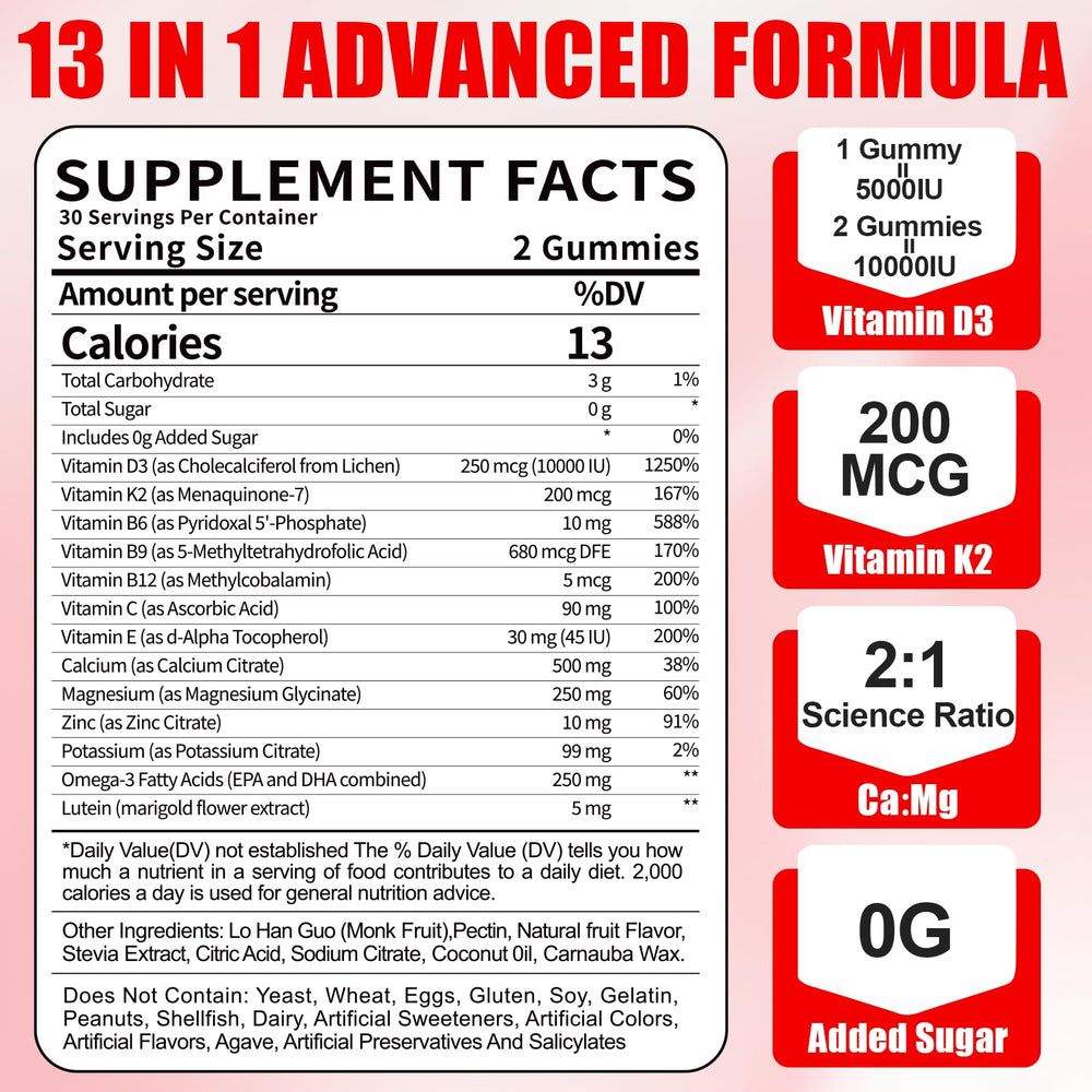 Strawberry-flavored BSSTABBON gummies highlighting vegan D3 K2 benefits