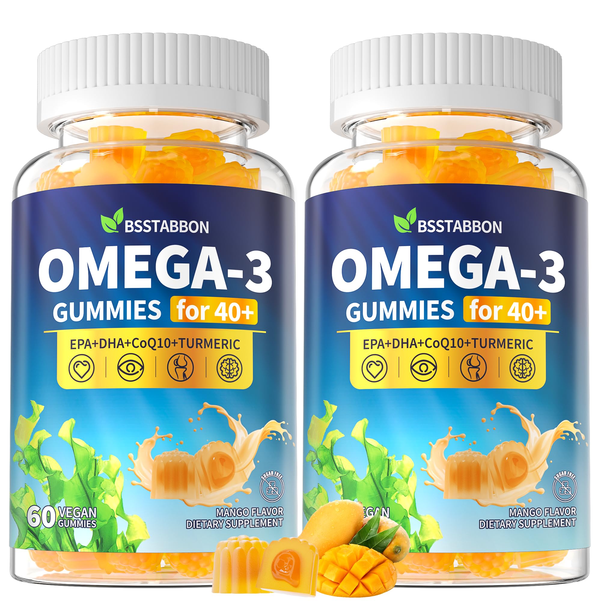 BSSTABBON Omega-3 Gummies bottle front displaying vegan EPA and DHA for daily support