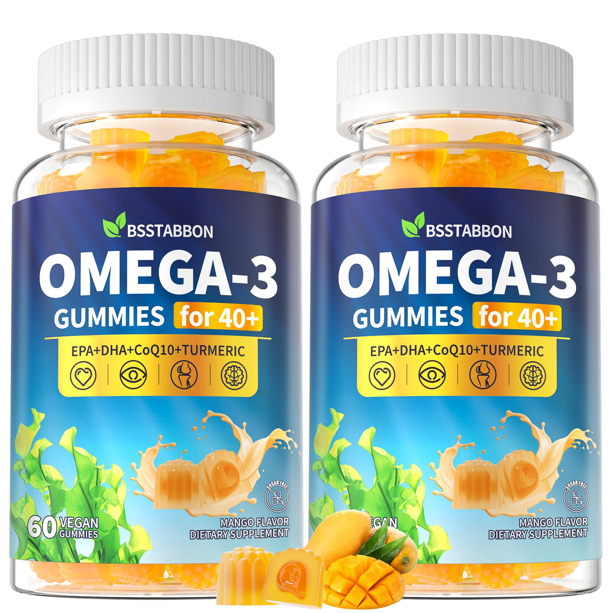 BSSTABBON Omega-3 Gummies bottle front displaying vegan EPA and DHA for daily support