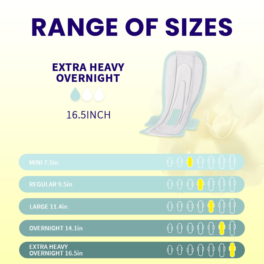 BST heavy-flow overnight pads with wings camellia mint scent packaging conveys soothing aroma.