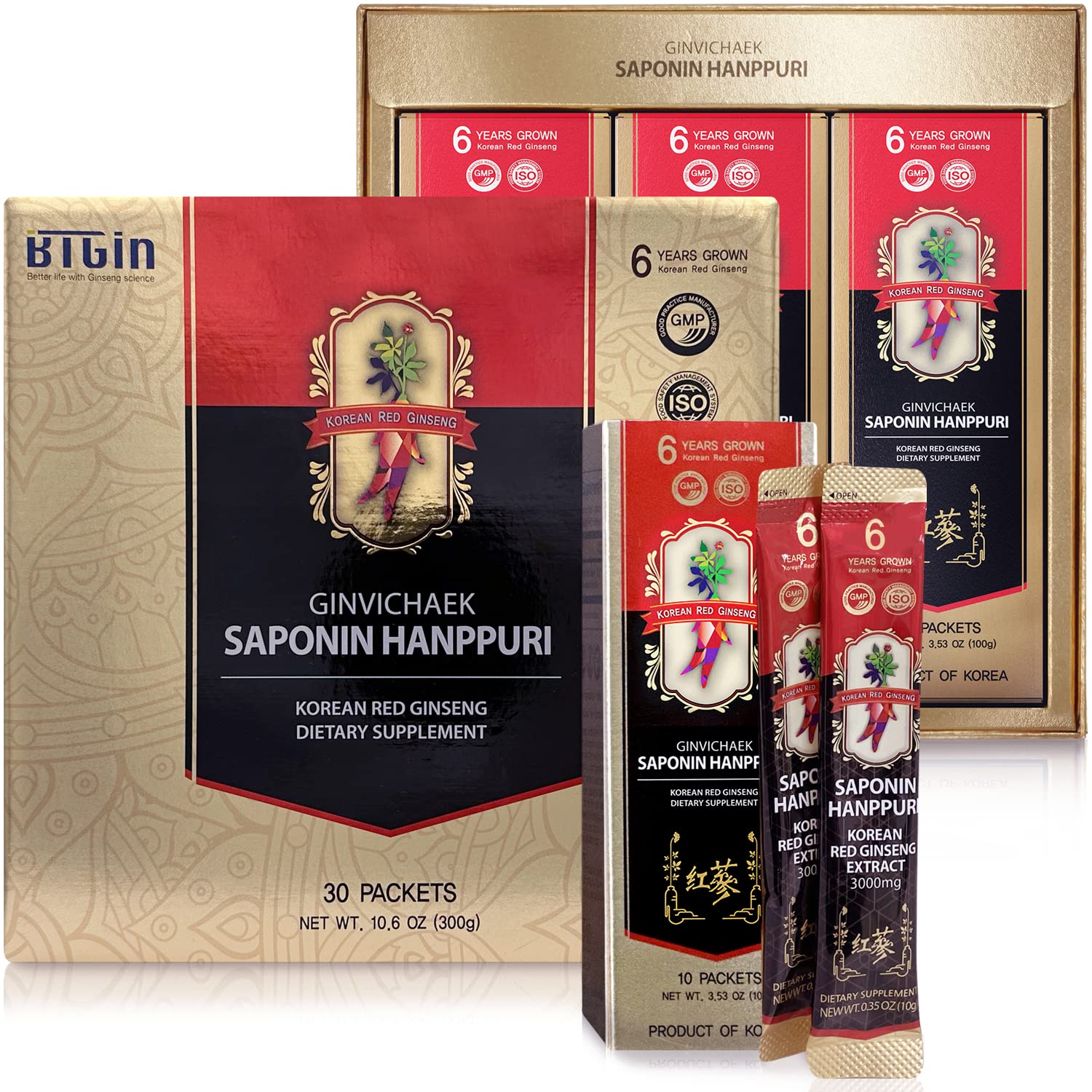 BTGIN Korean Red Ginseng Extract bottle showcases premium formula for daily focus and immune support.