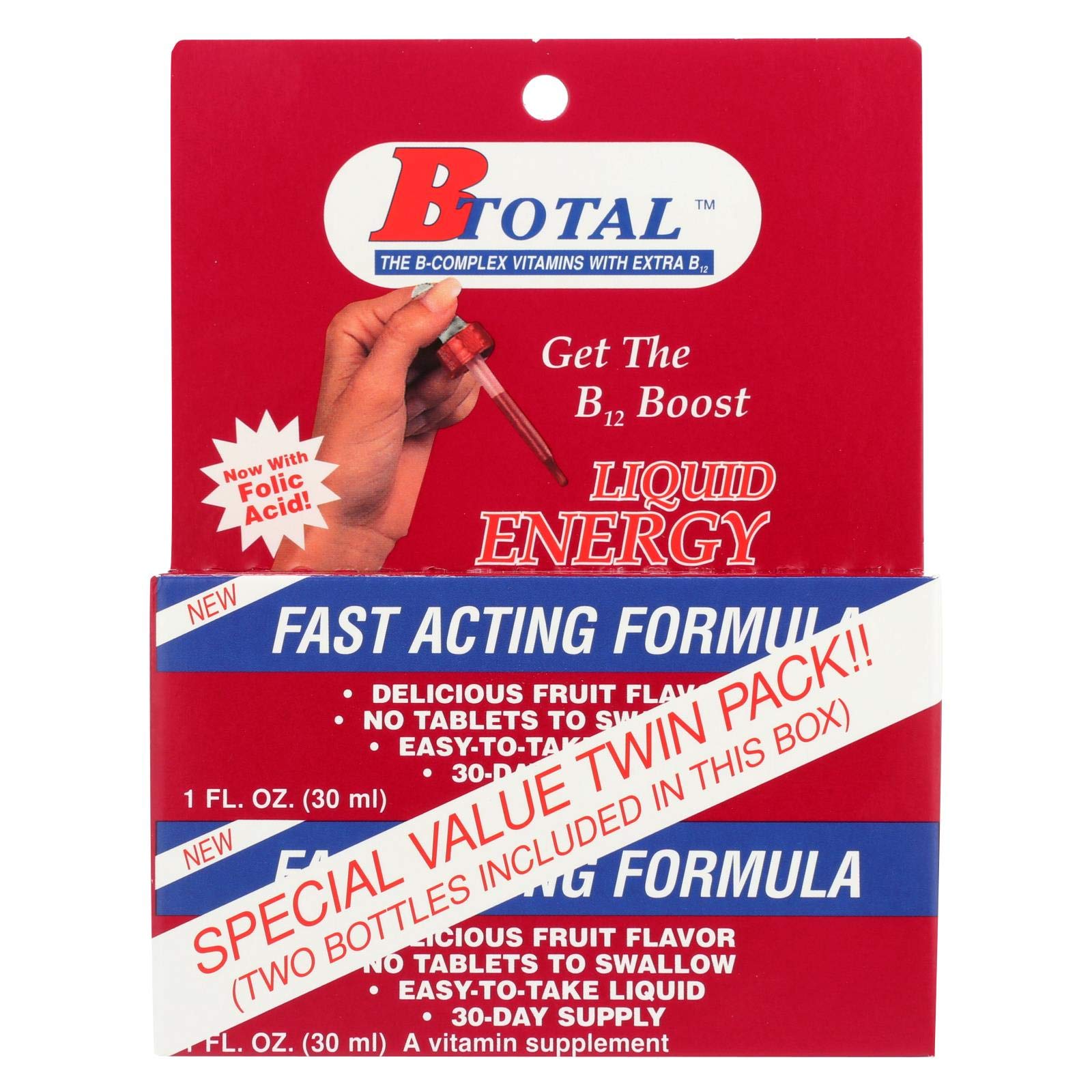 B Total Sublingual B12 bottle shown for fast energy support.
