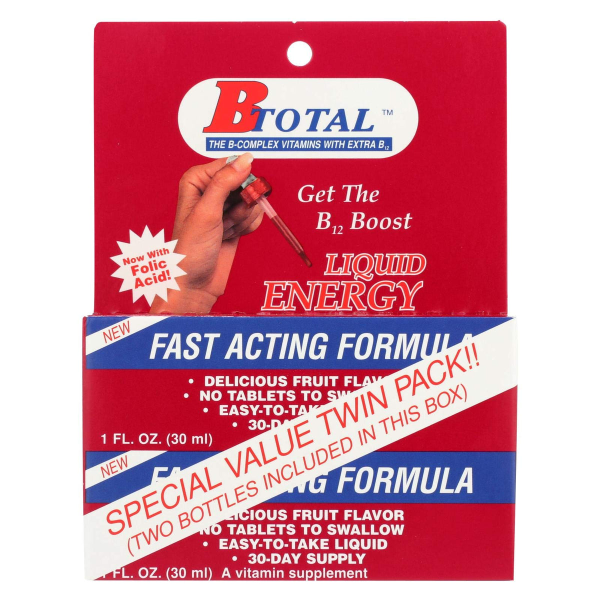 B Total Sublingual B12 bottle shown for fast energy support.