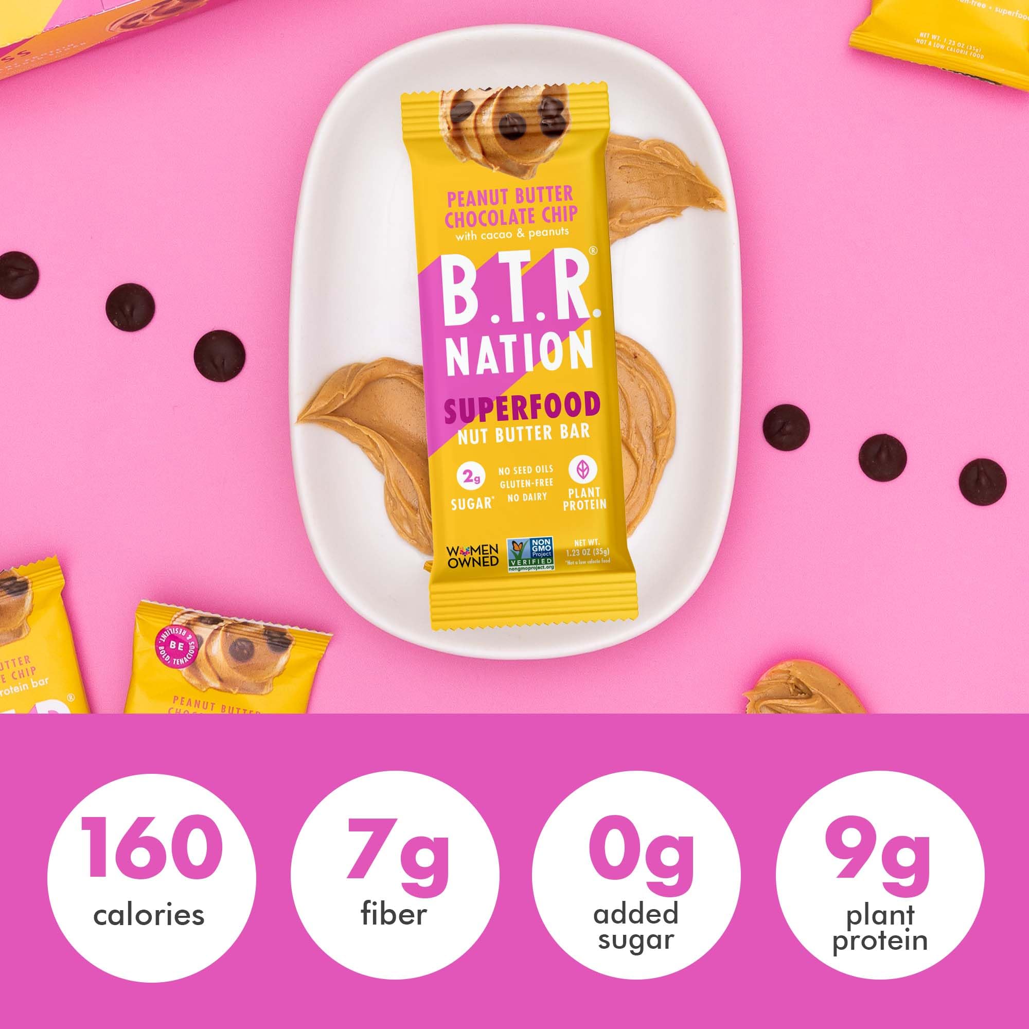 B.T.R. Bliss bar beside coffee suggests morning energy snacking.
