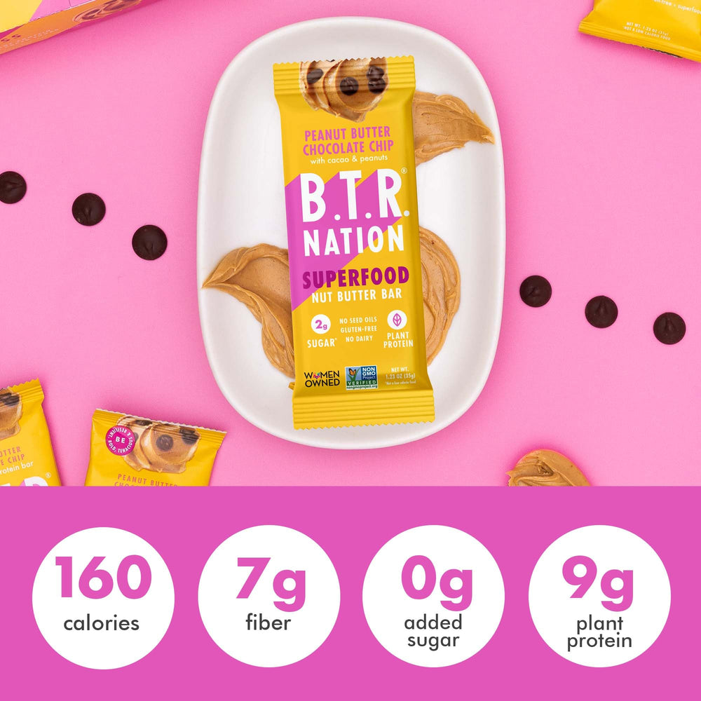 B.T.R. Bliss bar beside coffee suggests morning energy snacking.