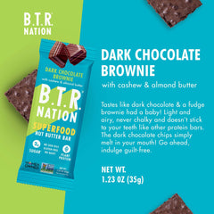 B.T.R Nation Keto Superfood Bar brownie recharge close-up showing dark chocolate chips melting.