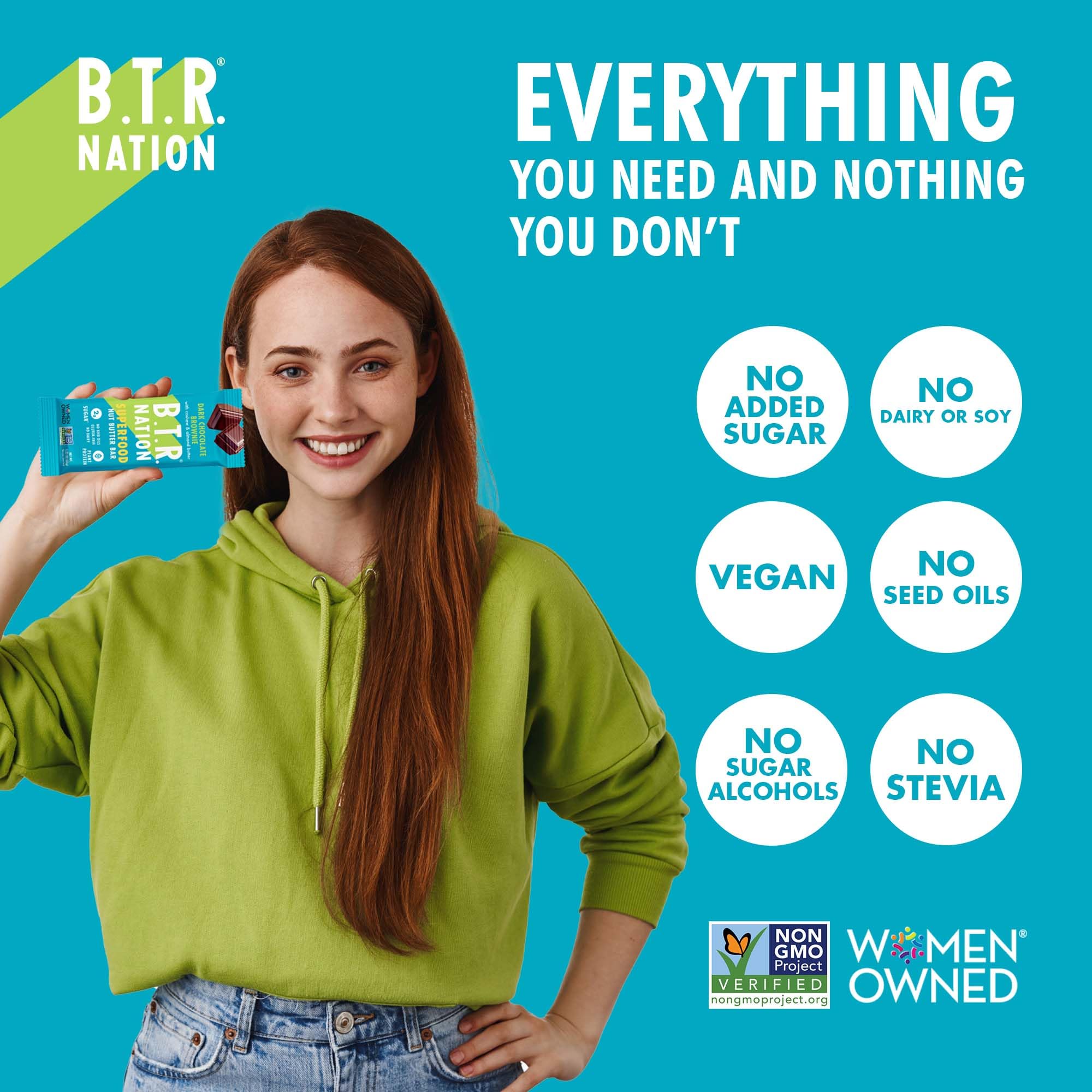 B.T.R Nation Keto Superfood Bar 170-calorie snack for steady energy.