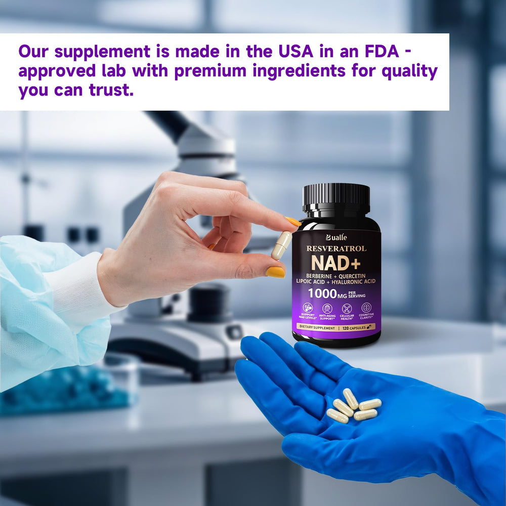 Bualle NAD capsules in glass bottle for daily use.